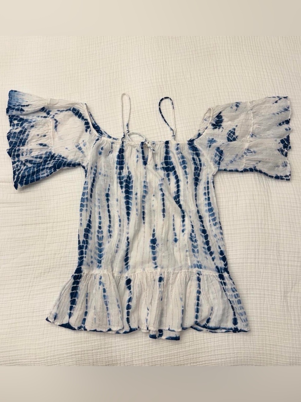 surf gypsy blue tie dye off shoulder peplum top